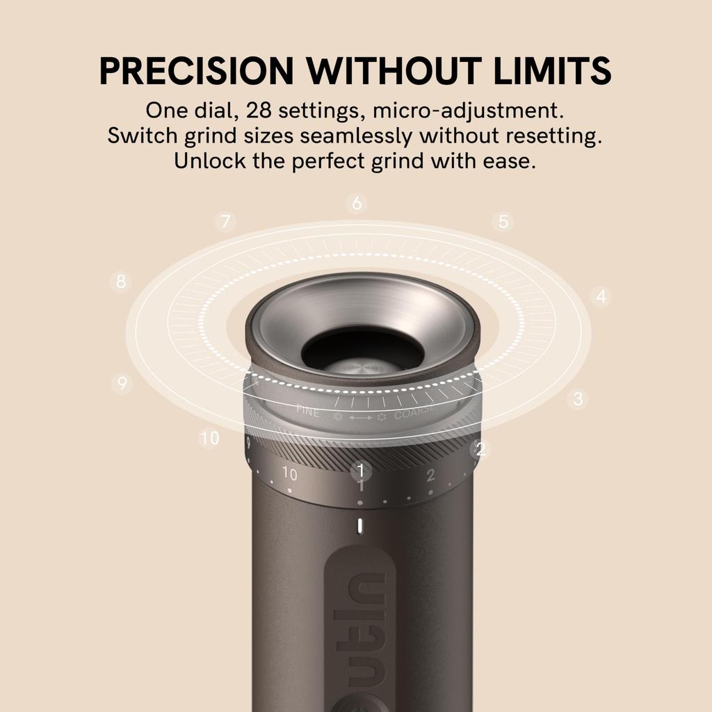 OutIn Fino Portable Electric Coffee 28 Precise Grind Fast Burr Coffee Grinder with and Adjustable Coffee Bean Braun Grinder, Settings, Charging,