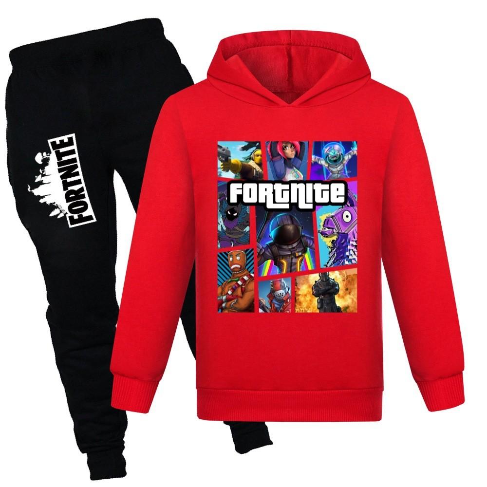 Fortnite Pattern Printing Cartoon Kids Sweater And Pants Set With Soft Cotton Fabric For Middle School Children