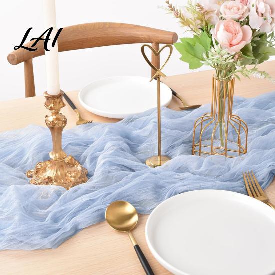 Romantic Mesh Table Cloth for Events Cheesecloth Runner 10FT Gauze Fabric Rustic Boho Wrinkled Soft Polyester Runner Sheer Wedding Party Bridal
