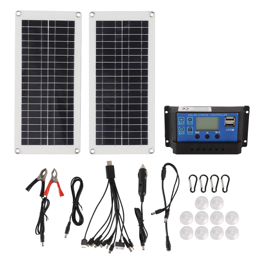 Solar Panel Kit IP65 Waterproof 40W 10A 50V 2Pcs Monocrystalline Solar Panel with Solar Charge