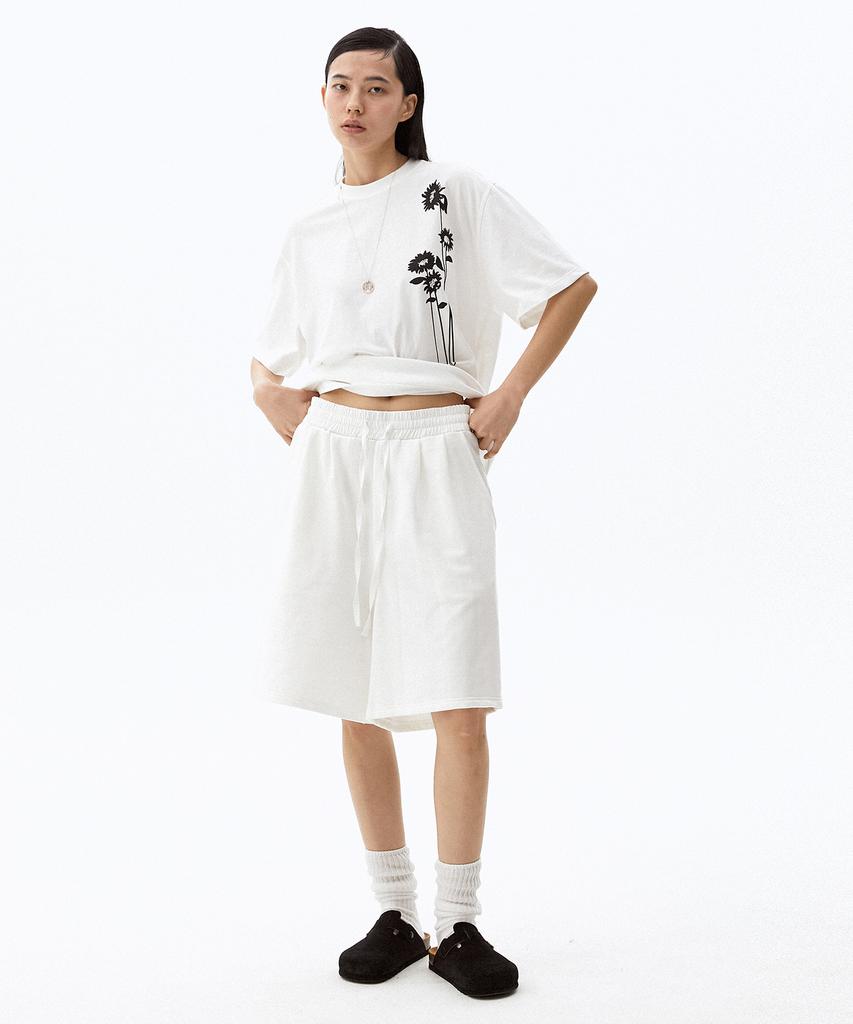 HYII Unisex Colorblock Waistband Sweat Shorts [Off White]