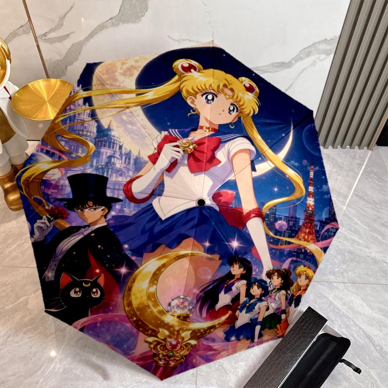 Sailor Moon Umbrella with Automatic Open/Close & Self-8-Rib Heavy-Duty Umbrella, Compact Travel Umbrella Suitable for Outdoor
