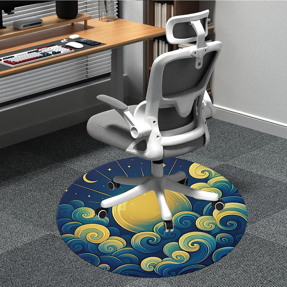 1pc Moon Waves Office Round Area Rug, Mat Suitable For Office, Under Office Chairs Bedroom Living Room Home Decor, Room Deco