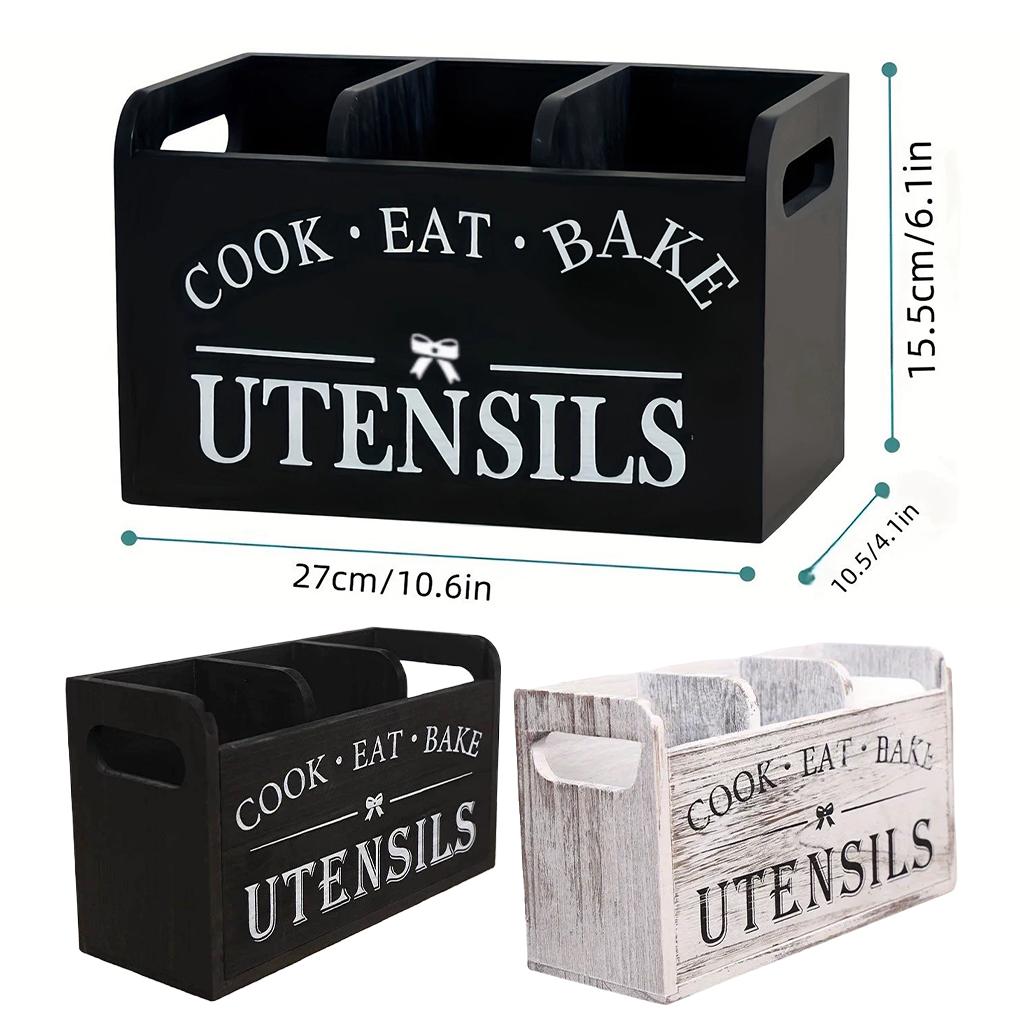 Деревянная подставка для столовых приборов с 3 отделениями, сушилка для посуды, хранение ложек, органайзер для кухонных принадлежностей, подставка для кухонных столовых приборов