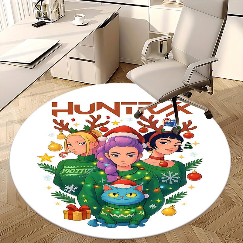 1pc HUNTRAX Anime Christmas Round Carpet Festive Gift for Office Chair Mat, NonSlip Rug Suitable for Home Decor, Living Room