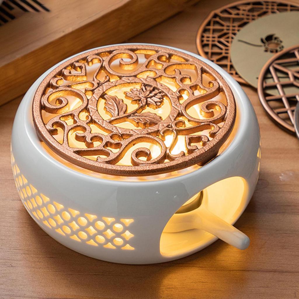 Round Ceramic Teapot Warmer Warming Holder for Heating Coffee Milk or Tea Bronze
