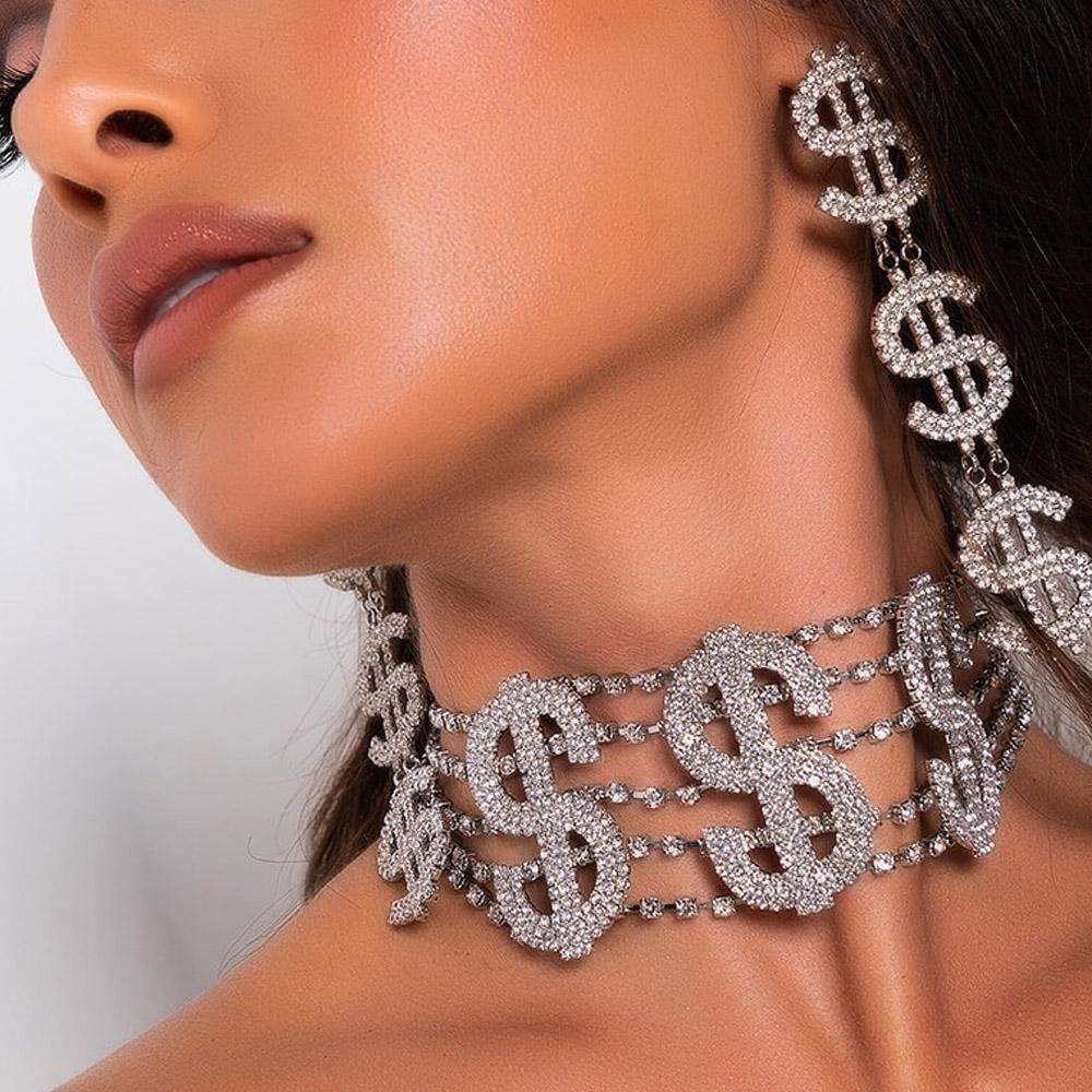 Любители камней, модные новые длинные серьги в стиле доллара, ретро-ювелирные изделия для женщин, 2021, преувеличенные блестящие серьги со стразами и буквами, аксессуары