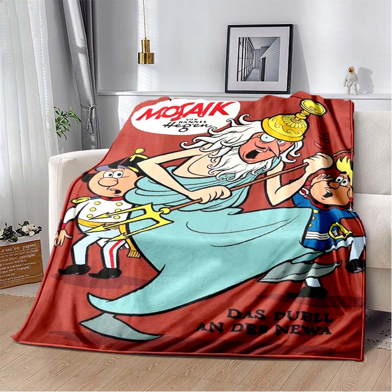 Die Abrafaxe Unter Schwarzer Flagge Pirate Flannel Blanket, Vintage German Comic Print Sofa Throw Blanket, Home Decor Gift For Comic Collectors