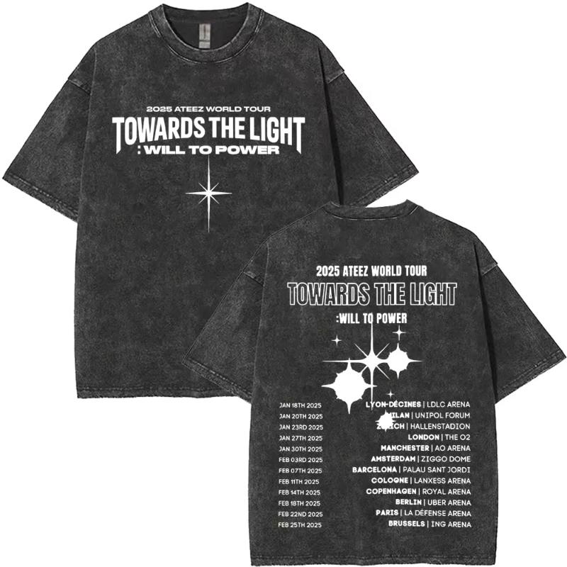Washed Vintage Unisex Women Korean Kpop ATEEZ World Tour Towards The Light Will To Power Tshirt Short Sleeve Cool Streetwear