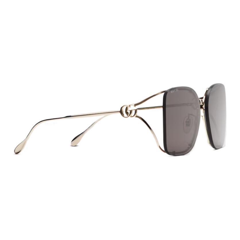 GUCCI Double G Pattern Design on Temples Metal Rectangular Sunglasses Women's Gold