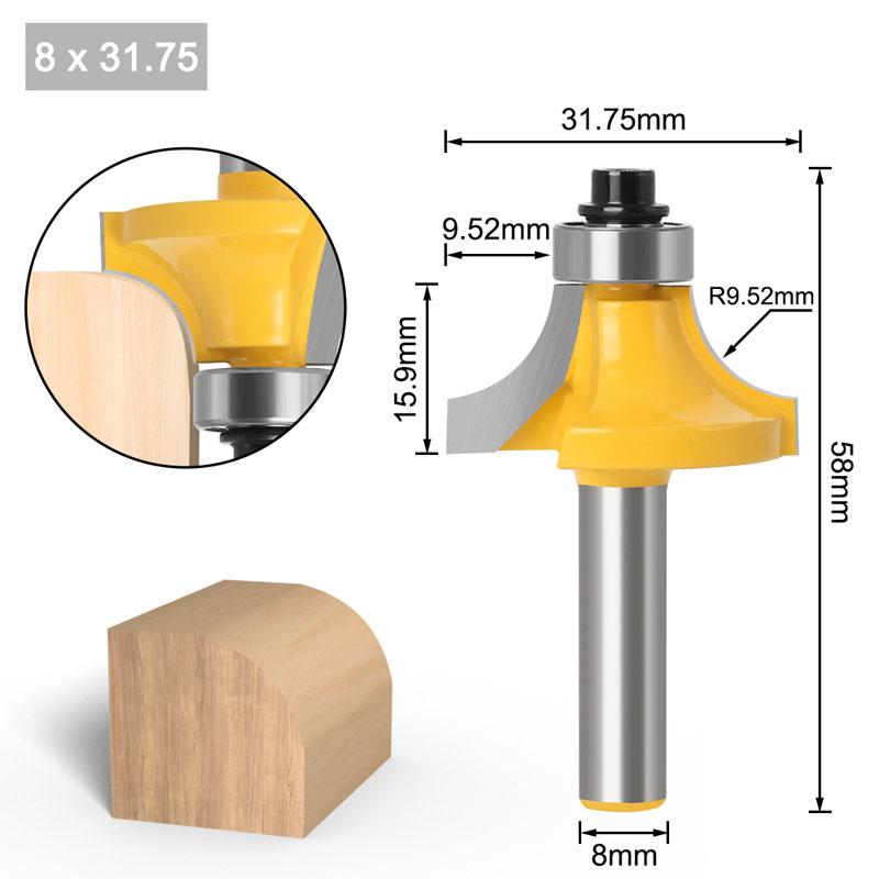 1PC 8mm Shank Corner Round Over Edging Wood Router Bit Large 2 Flute Corner Round Cove Box Bit Woodworking Tenon Cutter Tool