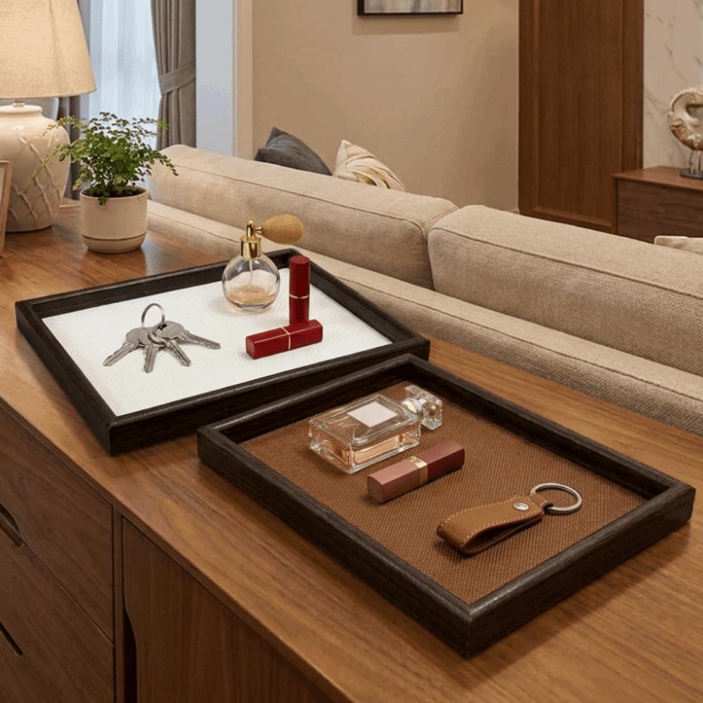 Wooden Jewelry Display Trays Decorative Watch Jewelry Organizer Rectangular Storage Tray Vanity