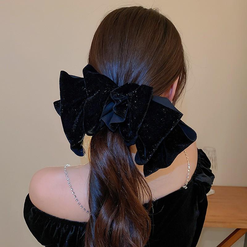 Oversized Velvet Bow Hair Clip Women 2025 Handmade Statement Accessory Back Of Head Fixed Clamp