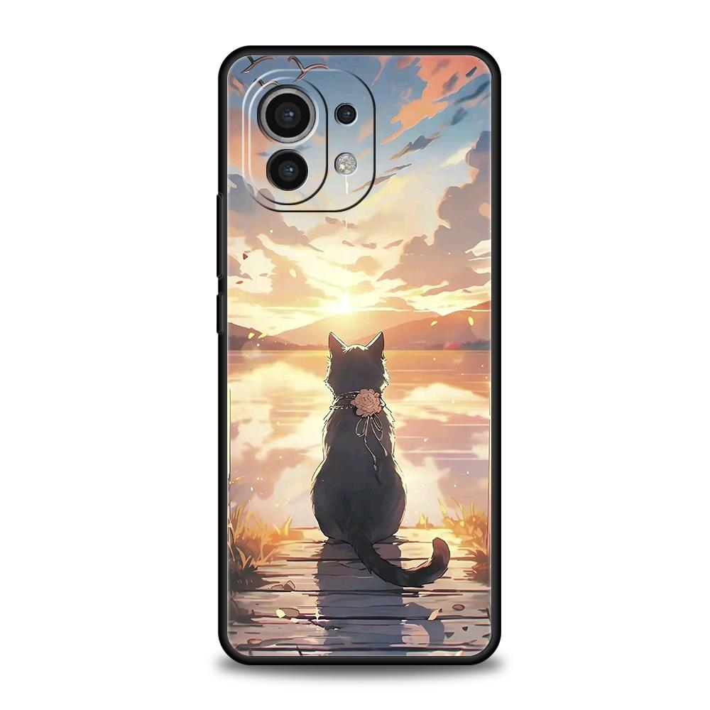 Чехол для телефона Cover для Xiaomi Mi 17 Pro Max 15 14 13 12 11 Ultra 15T 14T 13T 12T 11T Pro Lite Мягкий ТПУ Корпус Забавный Закат Кошка Сумки