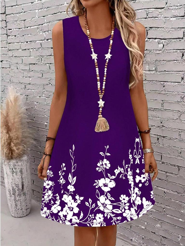 Европейское и американское женское элегантное платье-миди без рукавов с цветочным принтом, доступны большие размеры