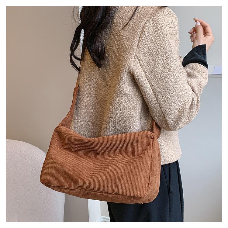 Большая ретро вельветовая холщовая сумка-тоут на плечо для женщин 2023 - Повседневная сумка кроссбоди для студентов