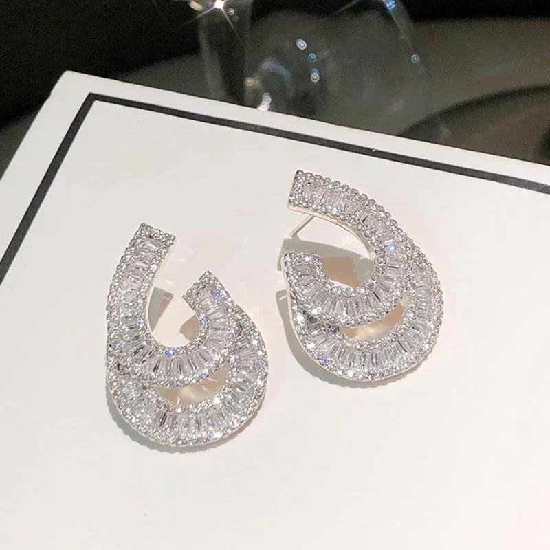 CAOSHI Gorgeous Stylish Stud Earrings for Women Brilliant Cubic Zirconia Accessories for Engagement Ceremony Luxury Jewelry Gift