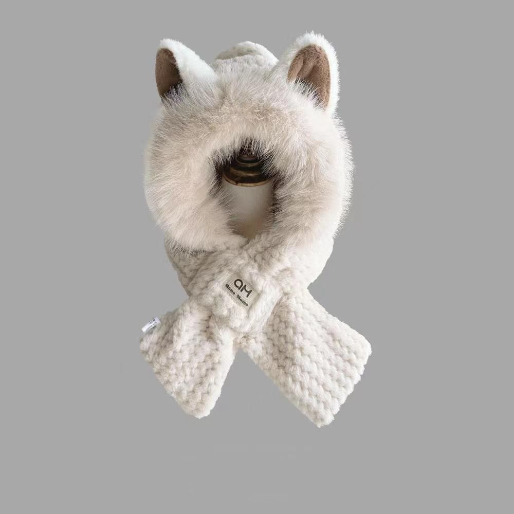 Повседневная женская плюшевая шапка с шарфом, мягкий зимний шарф, осенняя шапка для ушей, шарф для девочек