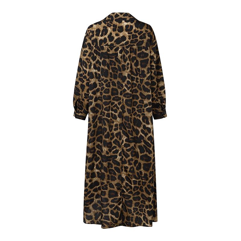 ZANZEA Женское повседневное свободное длинное платье с длинным рукавом и леопардовым принтом