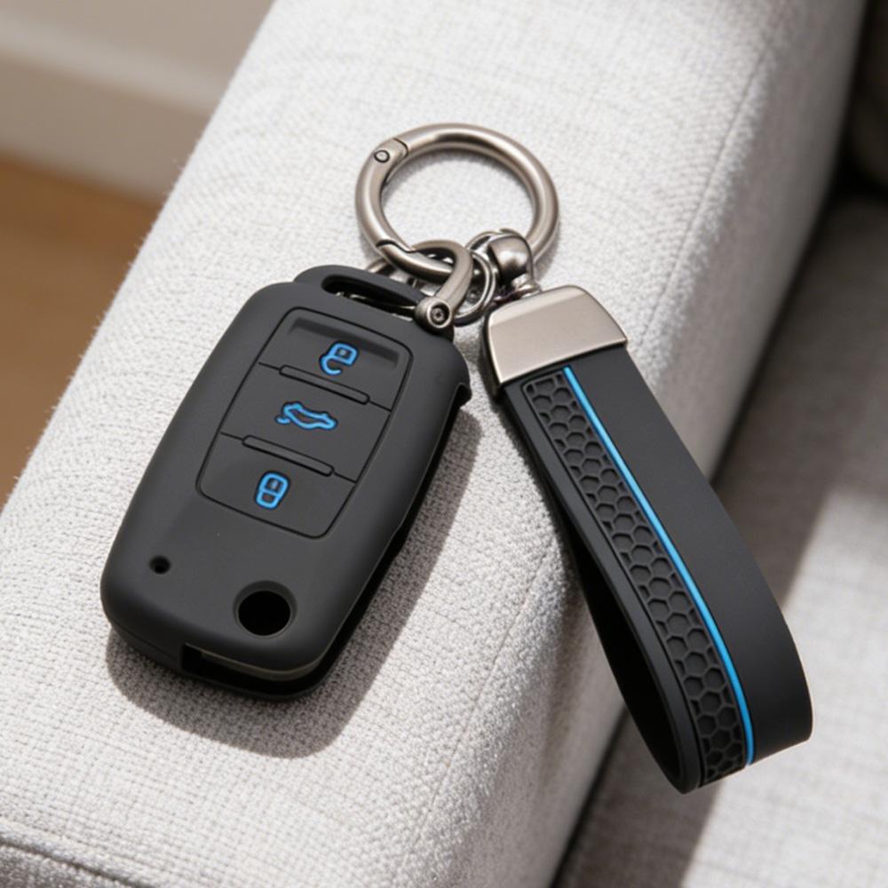 Key Fob Cover for VW Polo Golf Passat Tiguan Octavia MK7 B7 B8 with Keychain Anti-Scratch Guard Shockproof Protection Soft Grip Texture