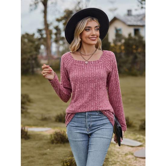 Осенне-зимний женский свитер с квадратным вырезом в полоску, однотонный топ с длинными рукавами и пуговицами в стиле пэчворк