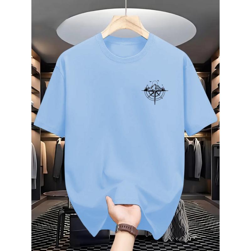 Летняя мужская футболка из 100% хлопка с принтом горного компаса, повседневная, свободная, спортивная, удобная, с круглым вырезом и коротким рукавом