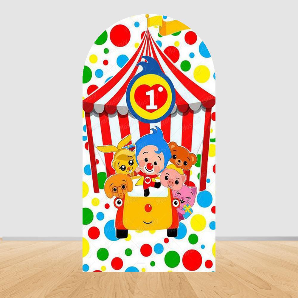Cartoon Plims Rainbow Circus Arch Background Cover Elastic Fabric Children's Birthday Party Baby Shower Decoration Supplies Prop
