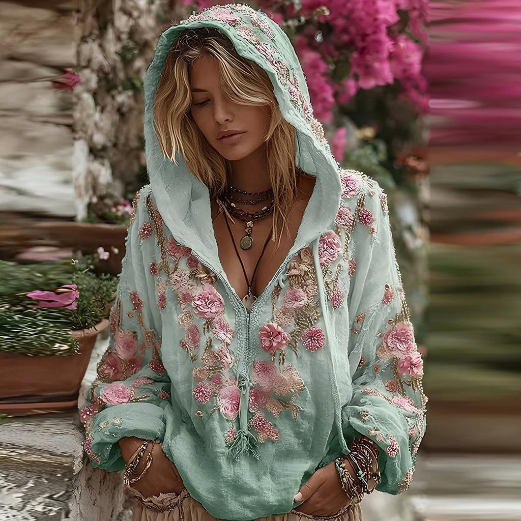 Женский модный худи с длинными рукавами, винтажным цветочным принтом, повседневный свитшот
