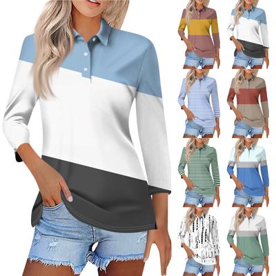 Женская модная повседневная рубашка с отворотом и рукавом 3/4, женские топы на пуговицах