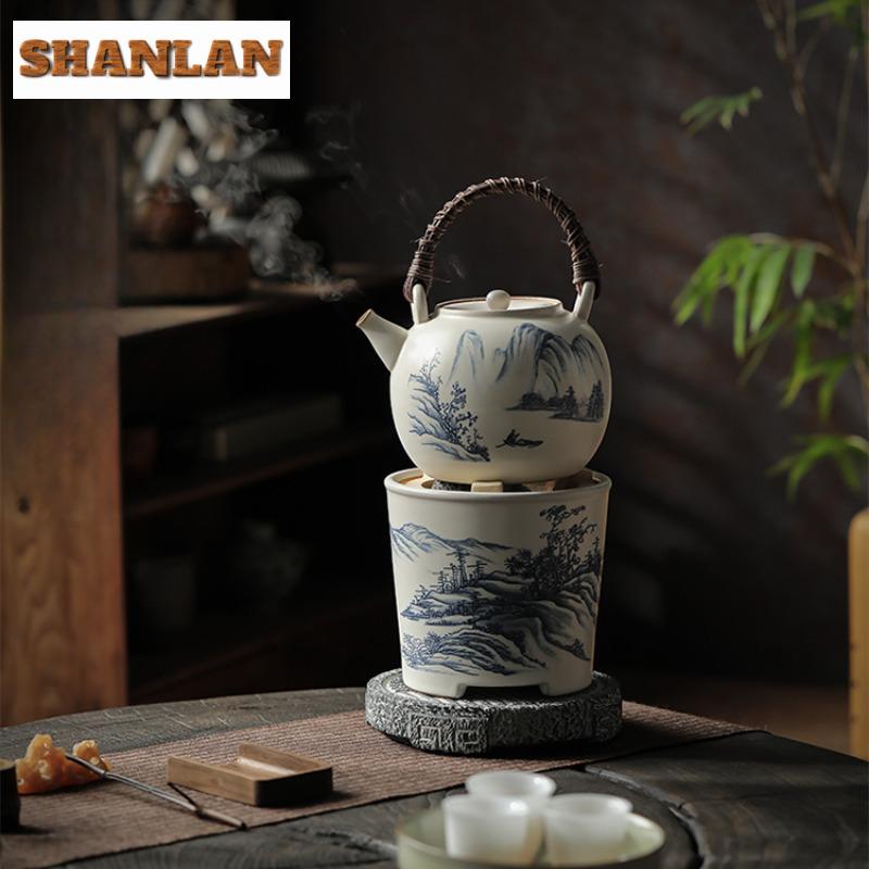 Soda Glazed Round Charcoal Furnace Cooking Tea Charcoal Stove Tea Cooke Boiling Water Kettle Small Clay Pottery Fire Warm Teapot