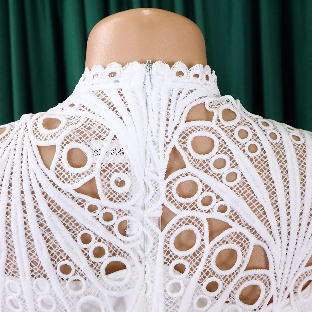 Летнее платье большого размера с кружевным крючком и цветком, сексуальное плиссированное платье в европейском и американском стиле с вырезами