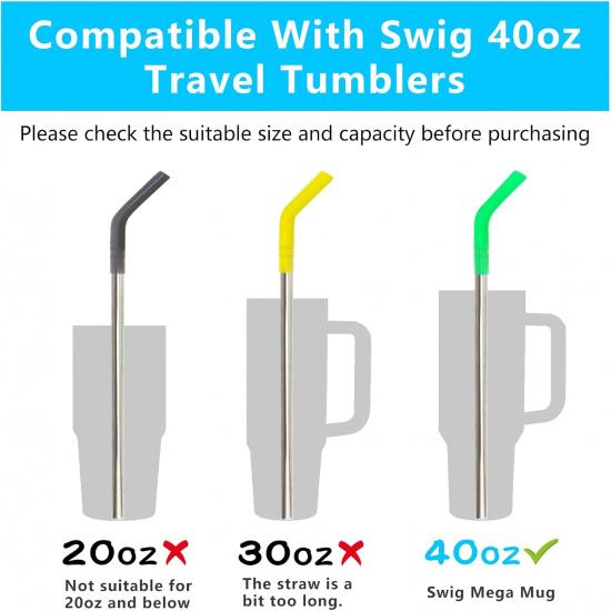 3PCS Reble Straws Replacement Compatible with Swig,Stainless Steel Straw with Colorful Silicone Straw Cover Compatible with Swig 40oz Mega Mug