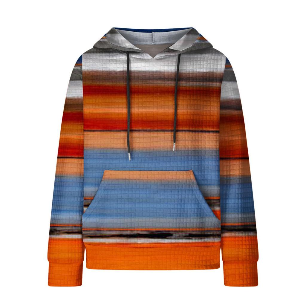 Женская мода повседневный принтованный свитер с капюшоном длинный рукав клетчатая толстовка топ