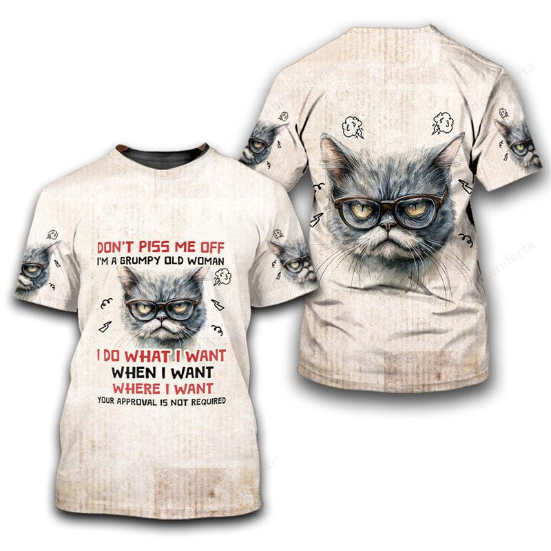 Футболка с милым домашним котом и 3D-принтом, унисекс, повседневная, смешная, повседневная, с коротким рукавом, красочный ретро-узор, модная футболка