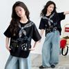 Girls Summer Loose Short Sleeve T Shirt Lightweight Graffiti Print for Big Kids
