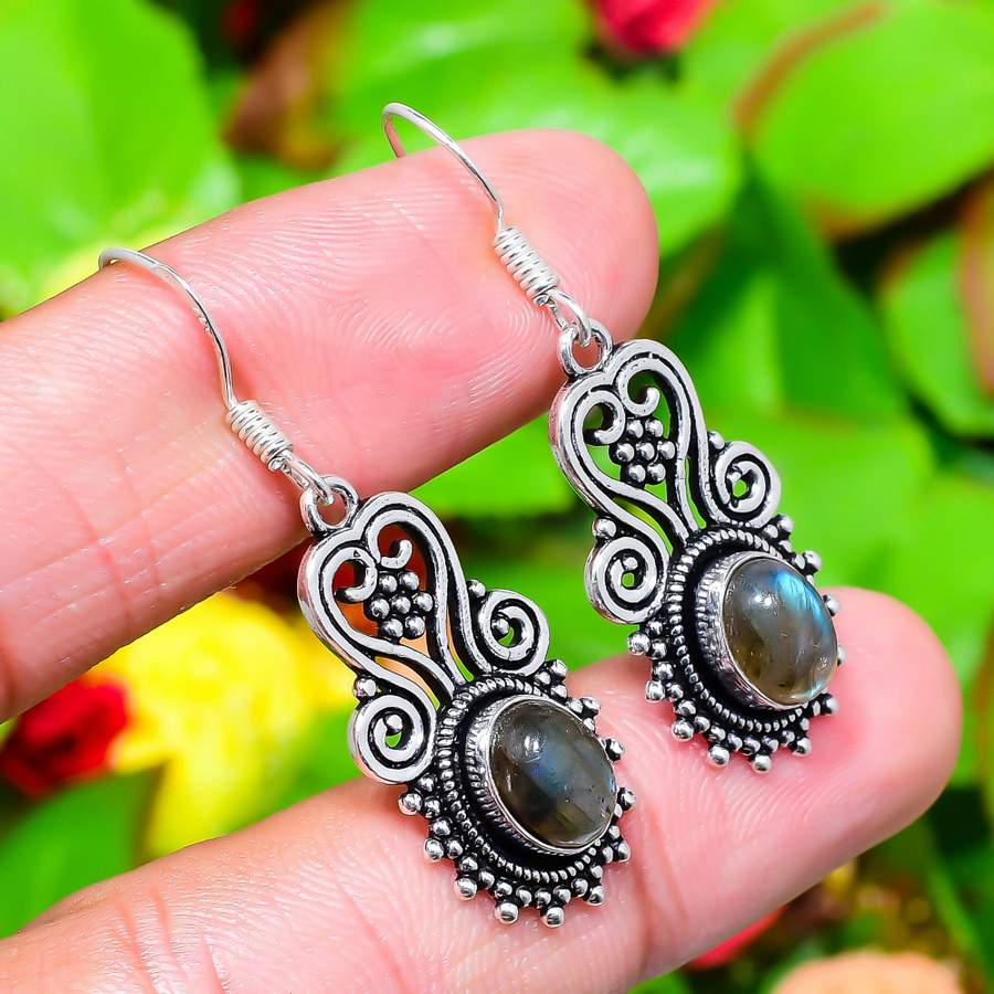 Серьги ручной работы из стерлингового серебра 925 пробы с натуральным лабрадоритом 1,77 дюйма s4J46