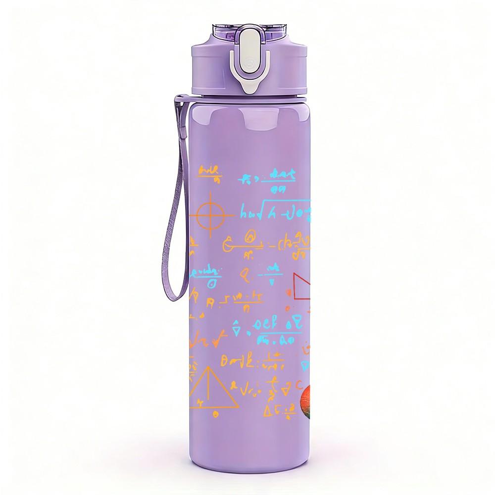 1PC Colorful Math Letter Print 750ml Color Plastic Sports Water Bottle Leakproof Flip Straw Lid Suitable for Sports Office Home Use