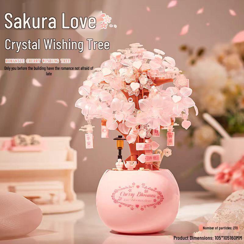 Cherry Blossom Tree Puzzle: DIY Preserved Flower Bouquet with Persimmon Ruyi Ornament - Handmade Gift for Children's Day