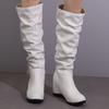 Wedge Knee High Boots Women Winter Shoes Height Increasing Long Boot Fashion Pleated Black White Footwear Shoes Female Casual