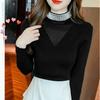 Women High Neck Sweater Slim Beaded Stretch Knit Sweater Fall and Winter Long Sleeve Pullover Knit Top