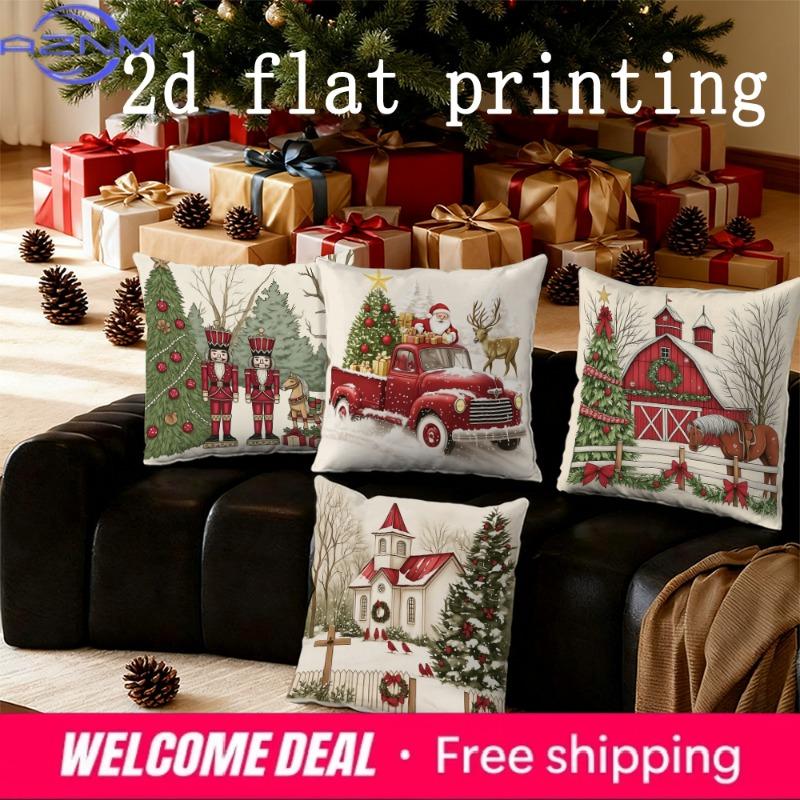 Home Decor Christmasthemed Decorative Throw Pillow Covers Pattern Cushion Cover Suitable for Sofa Bedroom Car Pillow Cover