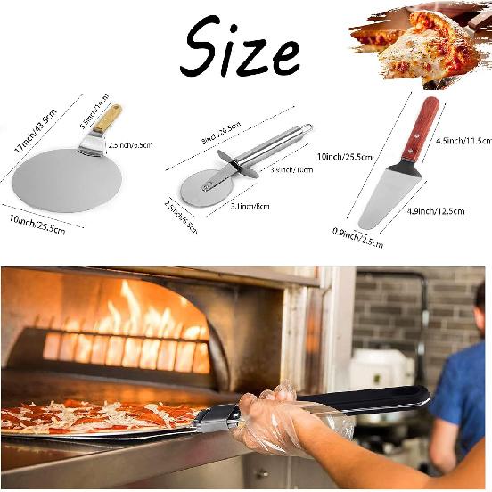 Pizza Peel 10 Inch Stainless Steel Pizza Paddle and Turner with Long Foldable Wooden Handle Pizza Spatula, Pizza Peel for Bread Oven and Grill Non
