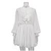 White Elegant Ruffled Mini Dress for Women Patchwork High Waist Long Sleeve See-Through Party Dress
