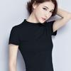 Women's Slim Fit Short-Sleeve Solid Black Turtleneck Top - All-Match Large Size Summer Trendy Shirt