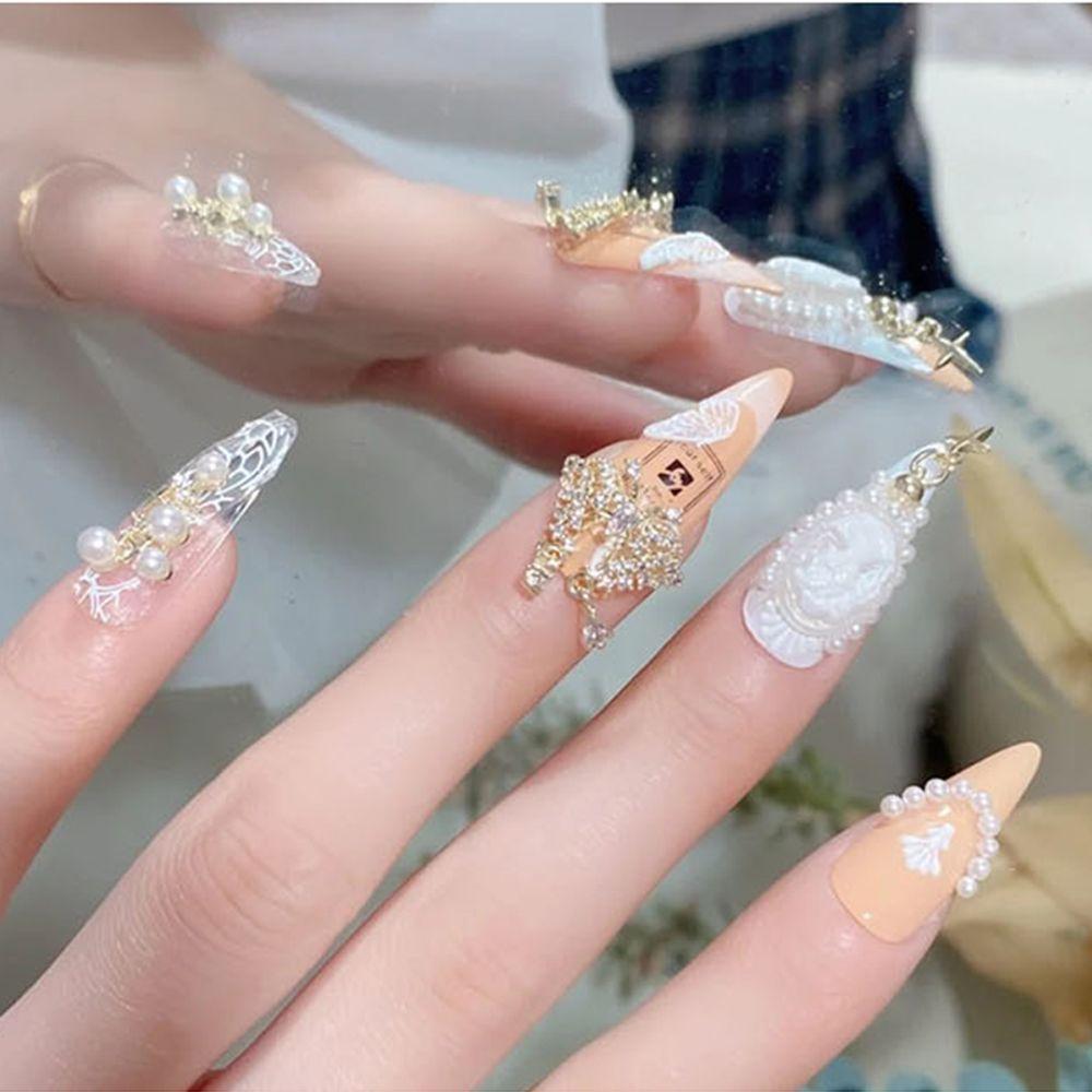 Butterfly Bow Nail Rhinestones Zinc Zinc Alloy Pendant Chain Nail Art Decorations Heart Nail Zircon Jewelry