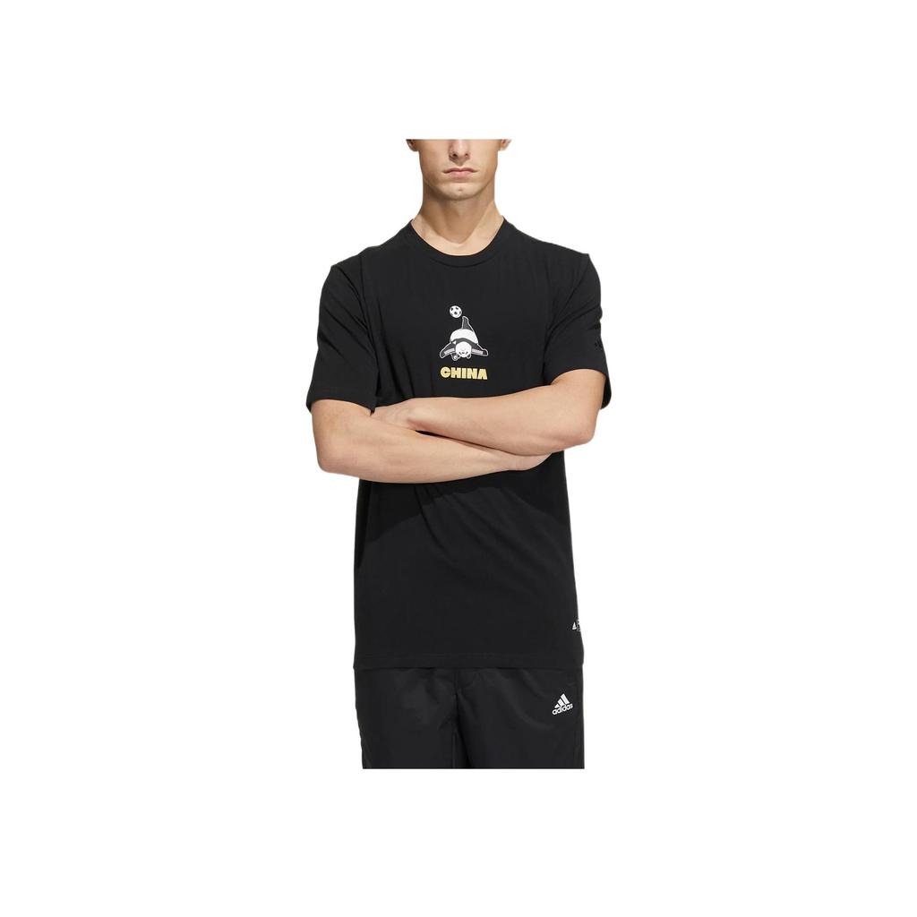 Adidas Повседневная футболка с коротким рукавом и принтом панды с круглым вырезом, мужские топы, черный HS4398