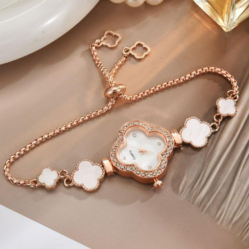 Ленивый Pull Браслет-часы Четырехлистник Женский Зеленый Инкрустированный Алмазами Легкая Роскошь Нишевый Высококачественный Темперамент Изысканный