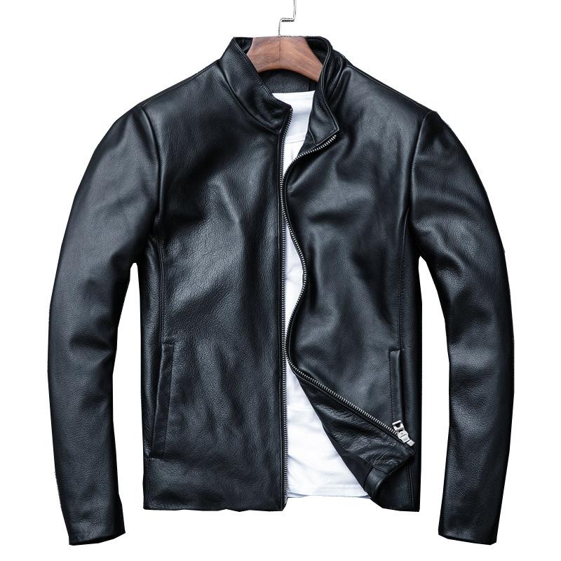 New Autumn and Winter Genuine Leather Jacket Men's First Layer Cowhide Slim Stand Collar Short Style