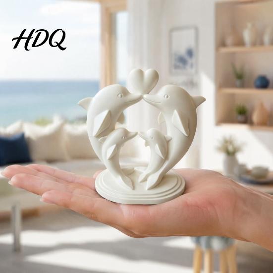 3D-печатное искусство из PLA для спальни Семейство дельфинов из четырех человек Украшение с дизайном в виде сердца Минималистичные маленькие фигурки Фотоаксессуары Настольная скульптура животного Дом