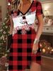 Fashion Women's V Neck Short Sleeve  Christmas Snowman Printed  Dress Sex Short Skirt Dresses